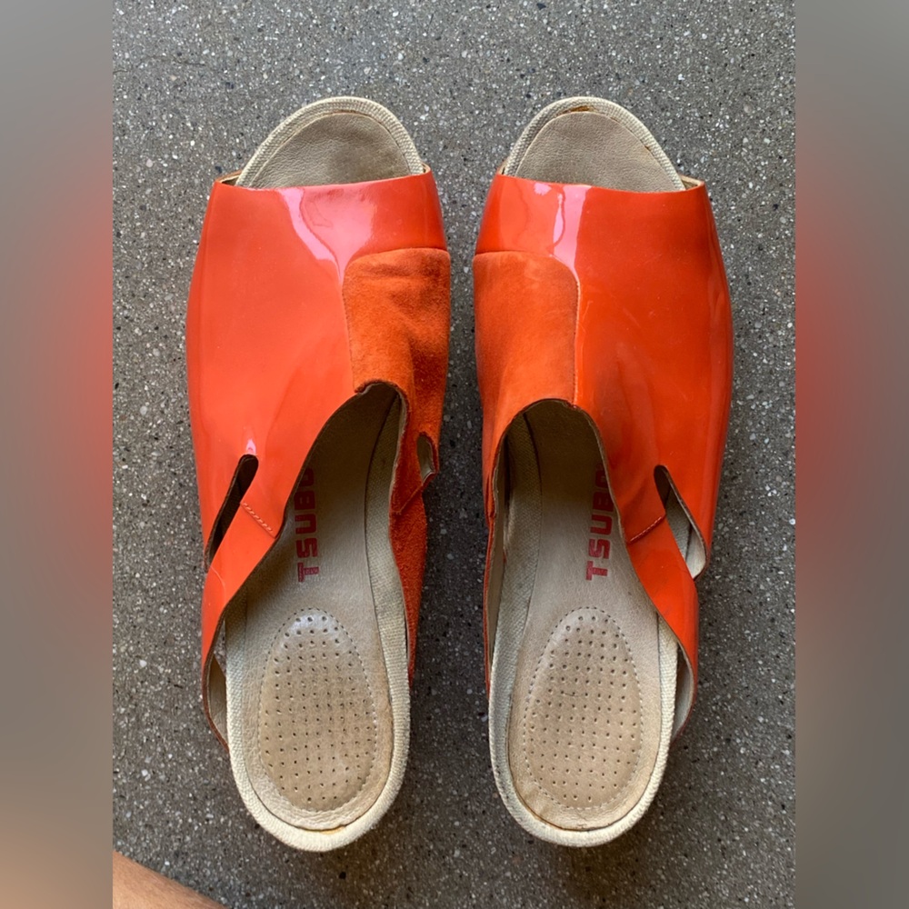Orange TSUBO wedge sandals